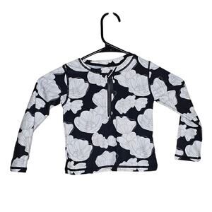 Kids 3T Ruffle Butts Floral Black and White Long Sleeve Swim Top